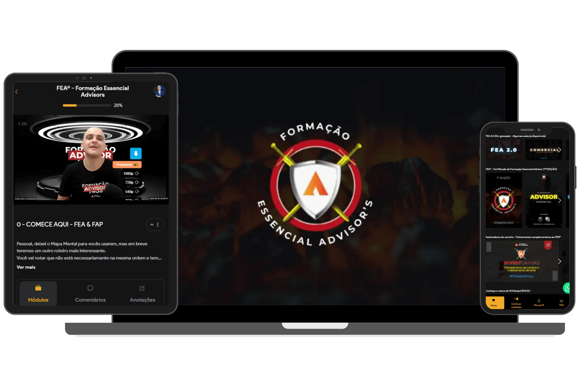 Área de membros do FEA — notebook, tablet e celular